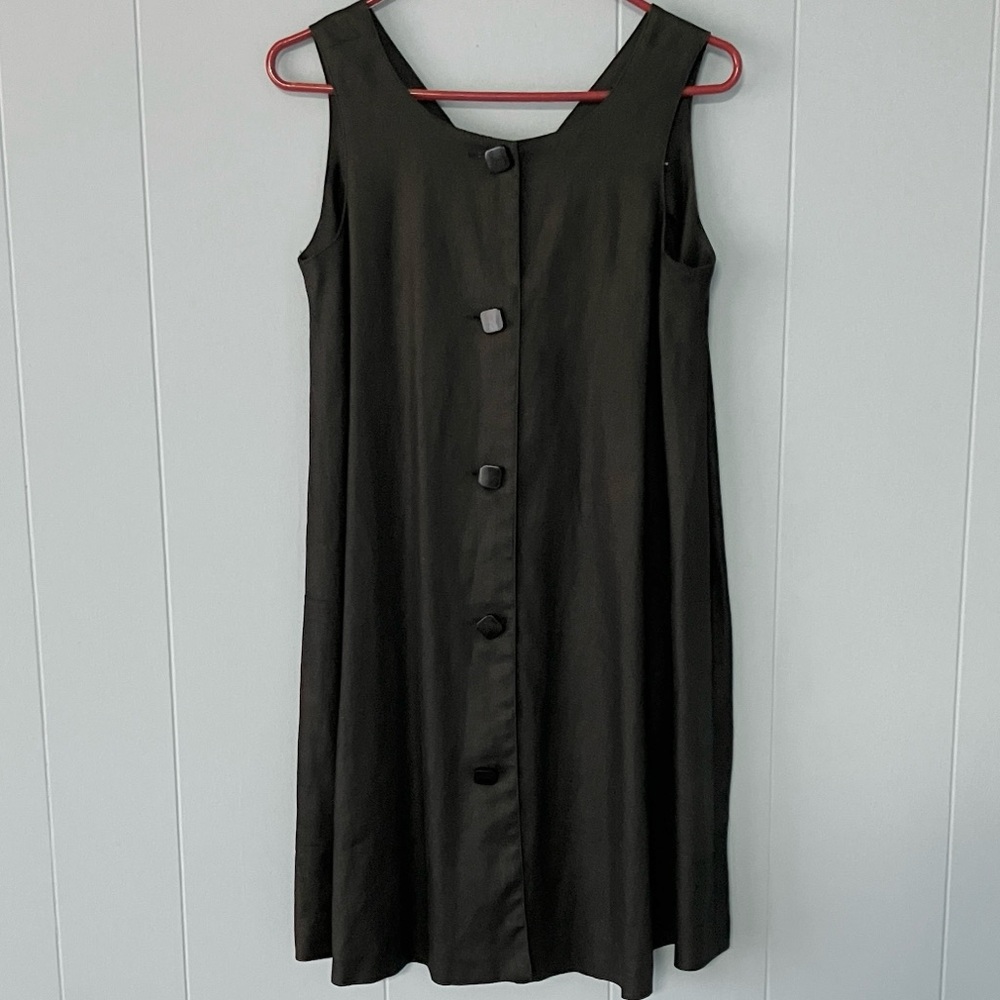 Vintage Andrea Jovine Black 100% Linen A-line Sleeveless Lagenlook Dress/Tunic 8